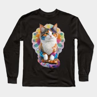 Psychedelic Feline: Cat in Tie-Dye Long Sleeve T-Shirt